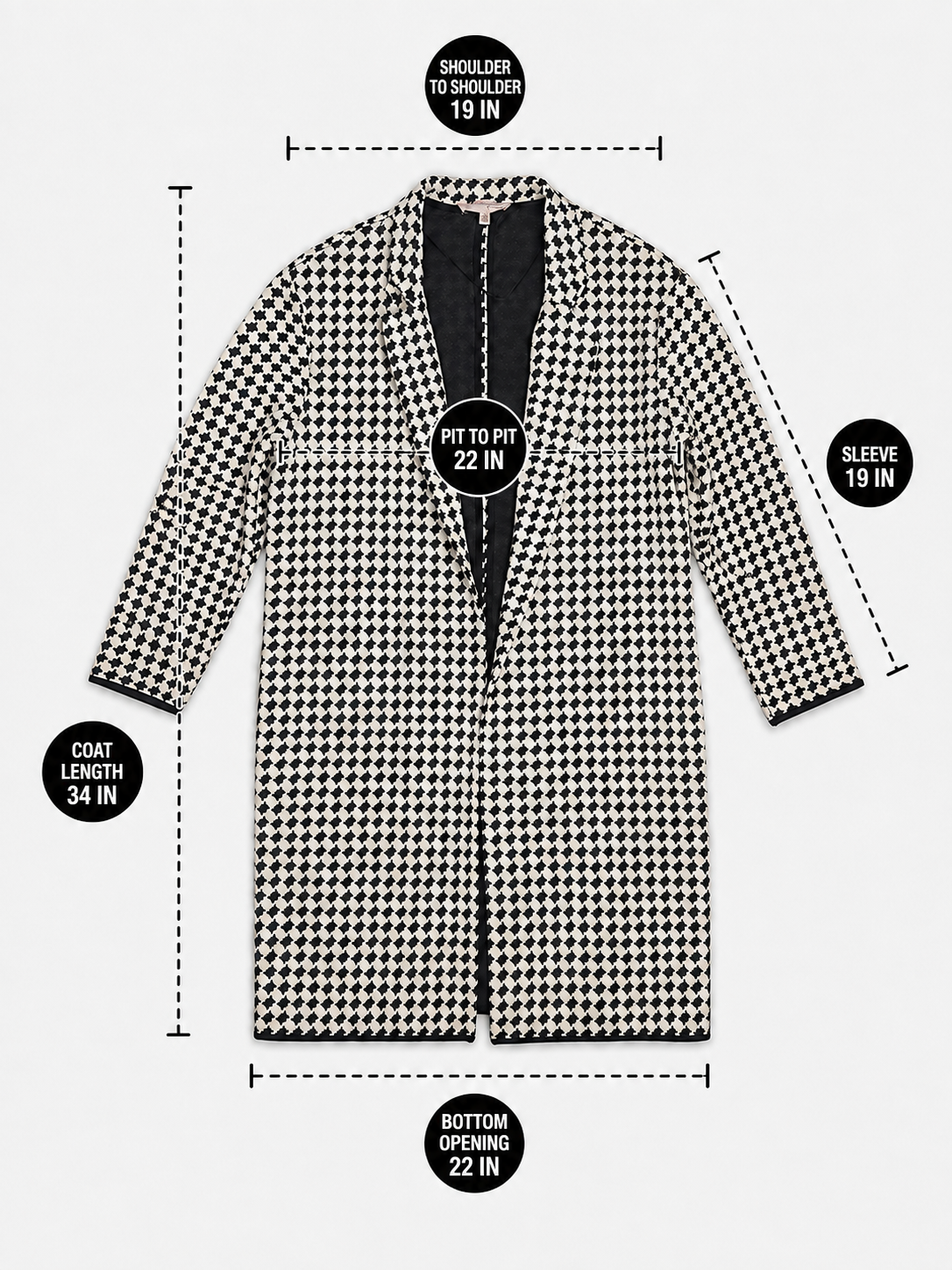 Philosophy Black Ivory Houndstooth Longline Open-Front Blazer Coat – Large