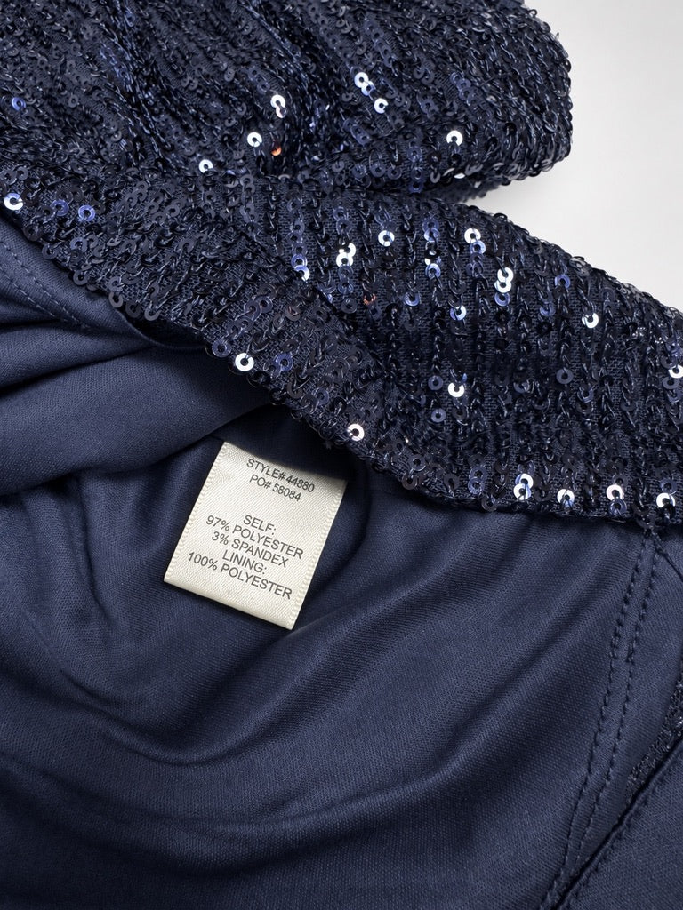 Skies Are Blue navy sequin crop top fabric label close-up