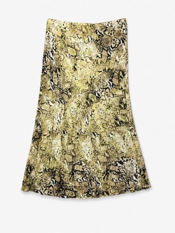 Abound chartreuse olive black snake print bias midi skirt flat lay front view
