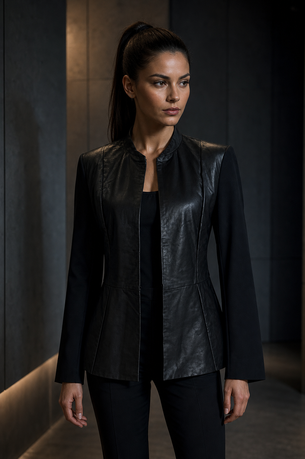 Romeo & Juliet Couture Black Faux Leather Peplum Jacket Women's Medium