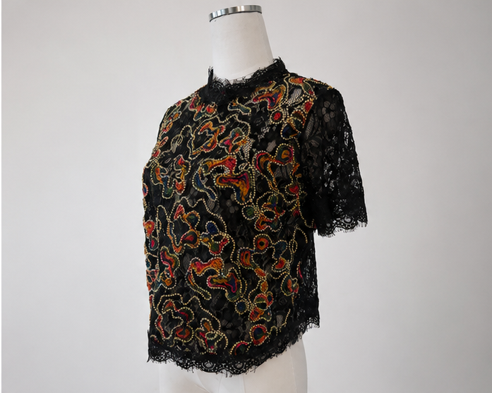 Pre-owned Zara Trafaluc black embroidered lace party top, women’s size large