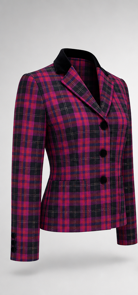 Women's Vintage Kasper ASL Plaid Velvet Collar Blazer 6P 90s / Y2K Petite