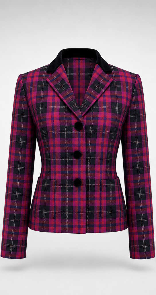 Women's Vintage Kasper ASL Plaid Velvet Collar Blazer 6P 90s / Y2K Petite