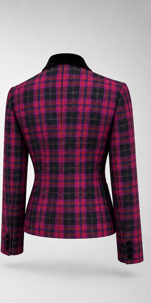 Women's Vintage Kasper ASL Plaid Velvet Collar Blazer 6P 90s / Y2K Petite