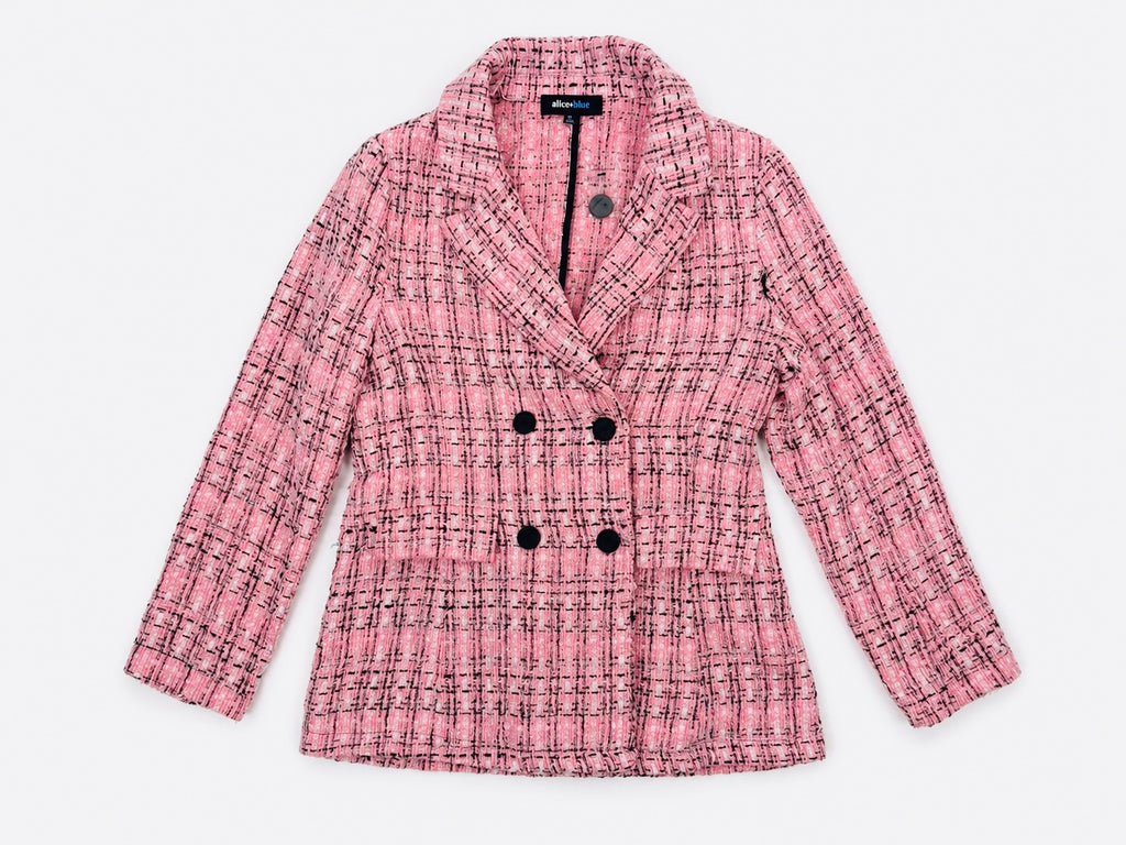 Alice + Blue Pink Plaid Tweed Double-Breasted Blazer 90s Y2K NWOT