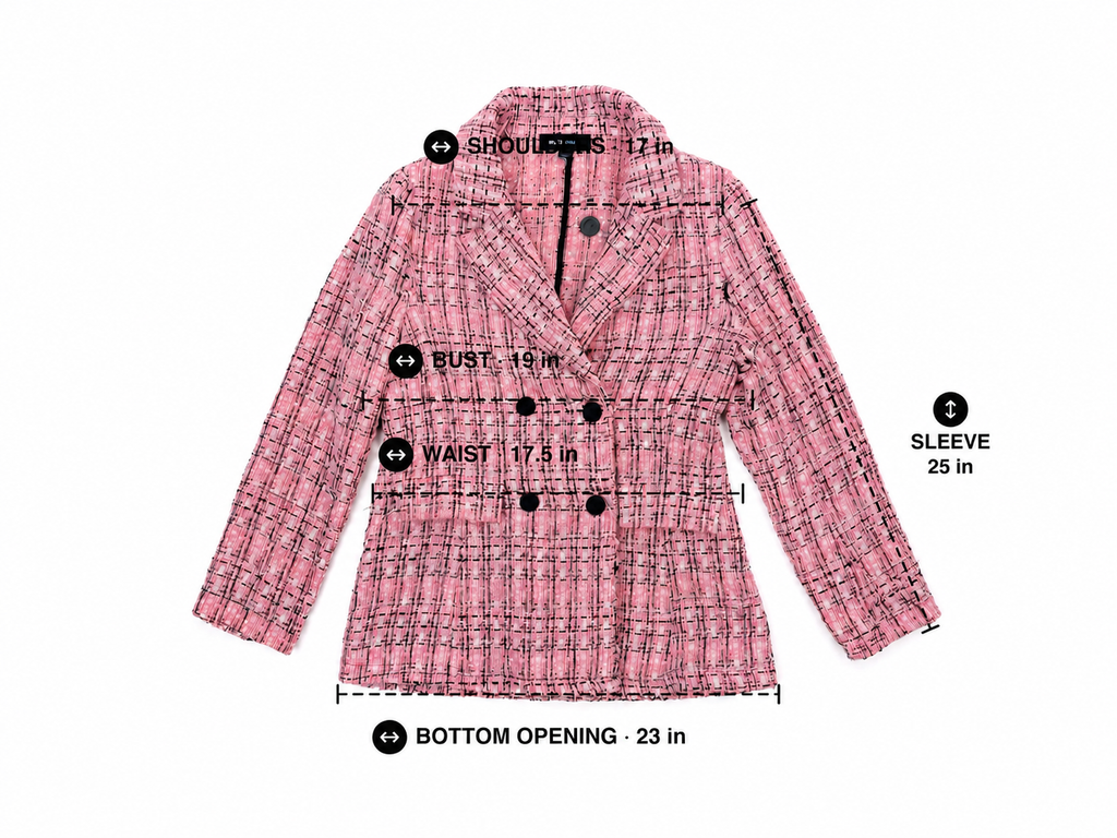 Alice + Blue Pink Plaid Tweed Double-Breasted Blazer 90s Y2K NWOT