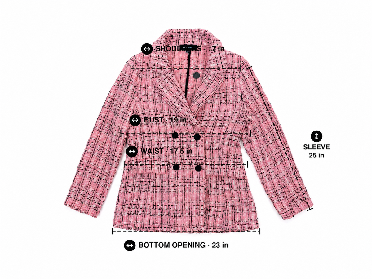 Alice + Blue Pink Plaid Tweed Double-Breasted Blazer 90s Y2K NWOT