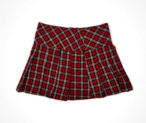 American Eagle red tartan pleated mini skirt front flat lay